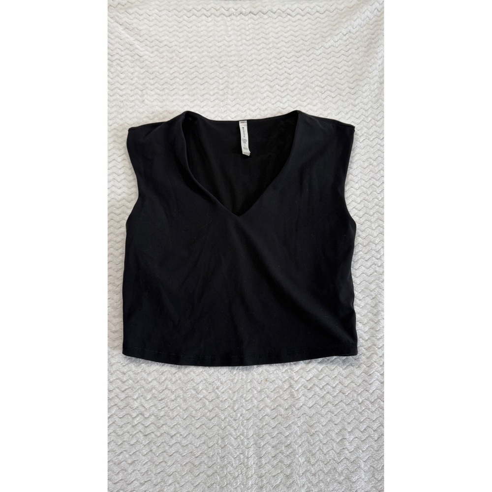 Athleta Vita Free Cropped Tee Black V-Neck Sleeveless Top Large